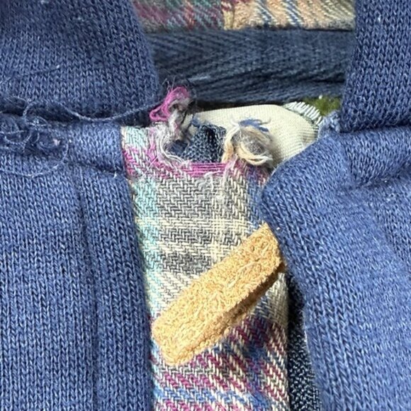 Vintage 90s Habitat Wilderness Hoodie M Embroidered Wolf Plaid Lined Hood Navy - Picture 10 of 16